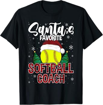 Funny Santa's Favorite Softball Coach Christmas Plaid Xmas T-Shirt