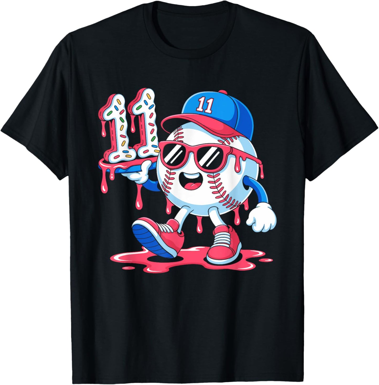 Baseball 11 Year Old Ice Cream Drip 11th Birthday T-Shirt