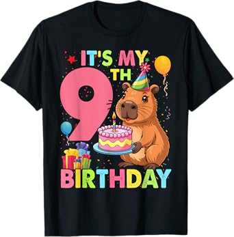 It's My 9th Birthday Capybara 9 Years Old Capy Birthday T-Shirt