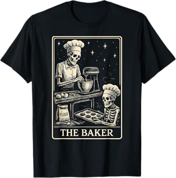 Skeleton Baker Vintage Tarot Card Baking Art T-Shirt