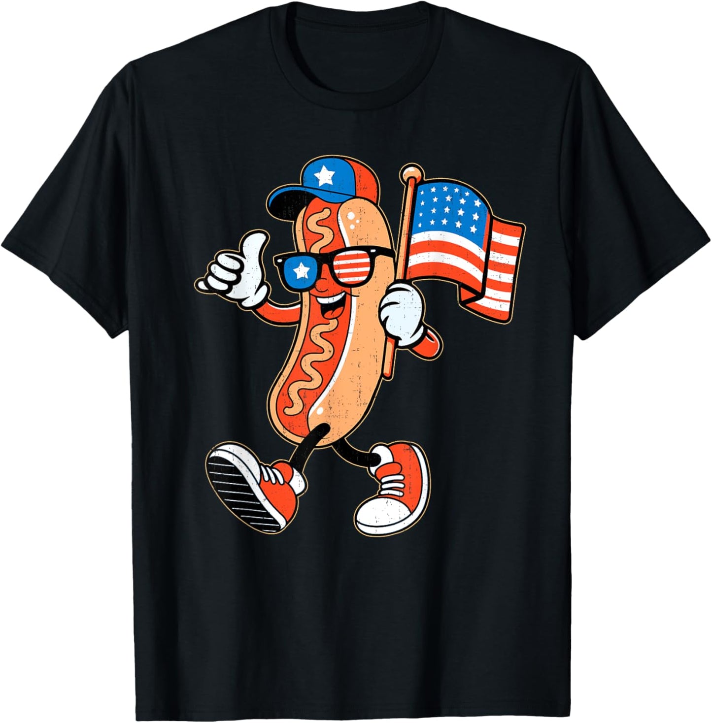 Cool Hotdog Sunglasses With American Flag 4th of July T-Shirt