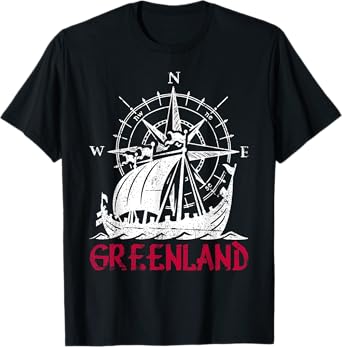 Greenland Viking Ship Compass Travel Souvenir Greenland T-Shirt
