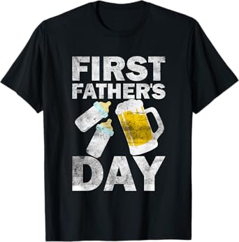 Mens First Father's Day for Dad of Twins Beer Celebration T-Shirt