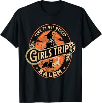 Retro Girls Trip to Salem Time To Get Wicked Cats Halloween T-Shirt