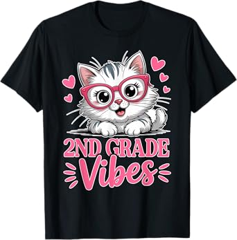 Cute 2nd Grade Vibes Cat Kitten Love Back To School Girls T-Shirt