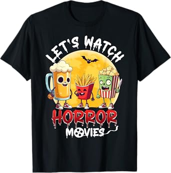Funny Halloween Horror Movie Shirt Beer Fries Popcorn T-Shirt