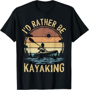 Retro Vintage Sunset Kayak Boating I'd Rather Be Kayaking T-Shirt