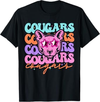Groovy Cougars School Spirit Tie Dye Girl Kid Women Teacher T-Shirt