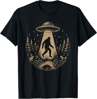 Bigfoot UFO Abduction with Loch Ness Monster Funny Cryptid T-Shirt