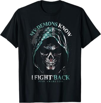 Reaper PTSD My Demons Know I Fight Mental Health Awareness T-Shirt