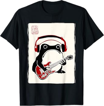 Funny Grumpy Frog Guitar Rock Music Kawaii Japanese T-Shirt