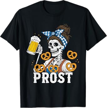 Womens Oktoberfest Prost Skeleton Bavarian Beer Festival T-Shirt