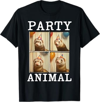 Funny Party Animal Hat Ferret Face Birthday Photobooth Gift T-Shirt