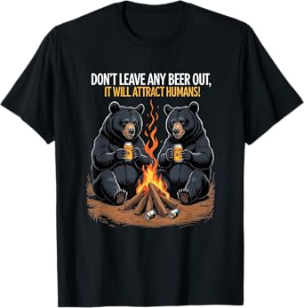 Funny Camping Campsite Black Bear Wilderness and Beer T-Shirt