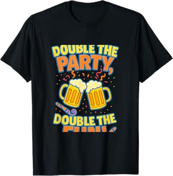 Double The Party Double The Fun Beer Graphic T-Shirt