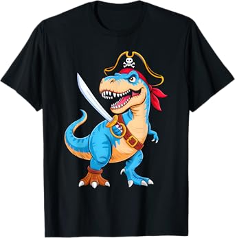 Pirate Dinosaur T Rex Boys Kids Funny Halloween Costume T-Shirt