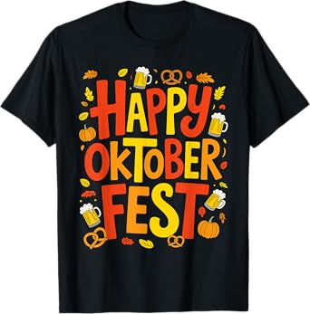 Happy Oktoberfest Beer Pretzel Pumpkin Festive Men Women T-Shirt