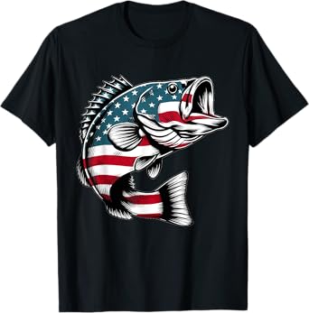 Bass American USA Flag Fishing T-Shirt for Women Men