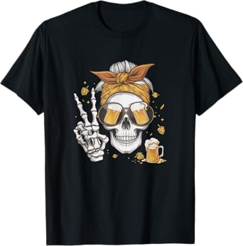 Beer Queen Skeleton Skull Bandana Sunglasses T-Shirt