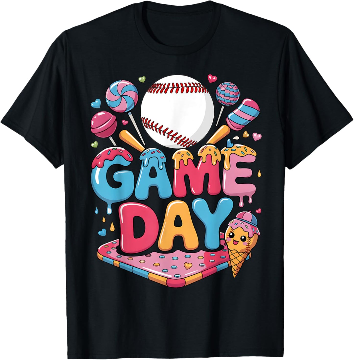 Baseball Game Day Ice Cream Dripping Baseball Drip Boy Youth T-Shirt