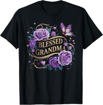 Blessed Grandma Shirt For Women Lavender Rose Butterfly T-Shirt