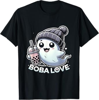 Spooky Cute Ghost and Boba Tea Love Halloween Kids T-Shirt
