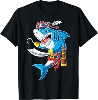 Shark Pirate Costume Jolly Roger Flag Jawsome Gifts Boys Men T-Shirt