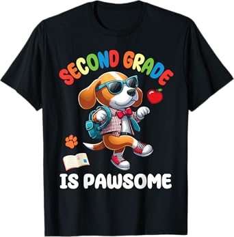 Cute Dog With Backpack School Vibes Second Grade Is Pawsome T-Shirt