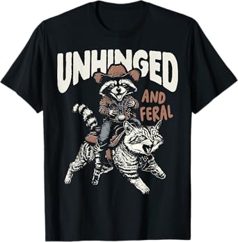 Funny Unhinged And Feral Raccoon Cowboy Western Vintage T-Shirt