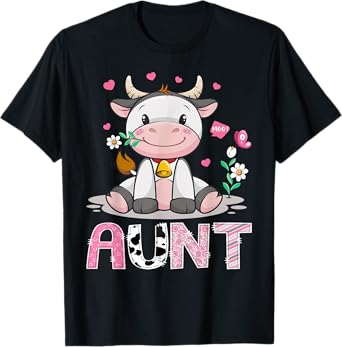 Aunt Cute Cow Moo Farmer Birthday Family Matching T-Shirt