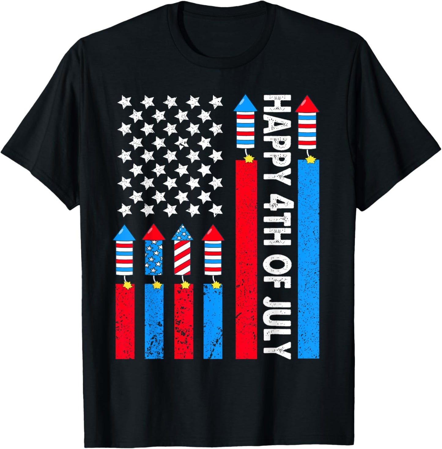 Happy 4th Of July American Flag Fireworks Kids Men Women T-Shirt
