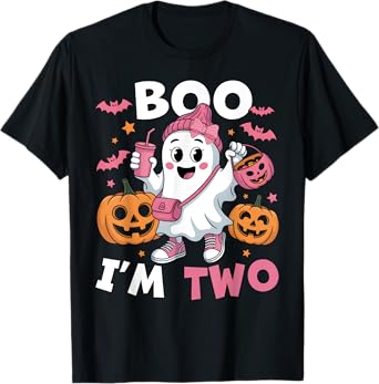 Ghost Boo I'm Two 2nd Birthday Kids Halloween Groovy T-Shirt