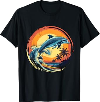 Dolphin Surfing Sunset Sea Ocean Dolphin Sea Ocean Animal T-Shirt