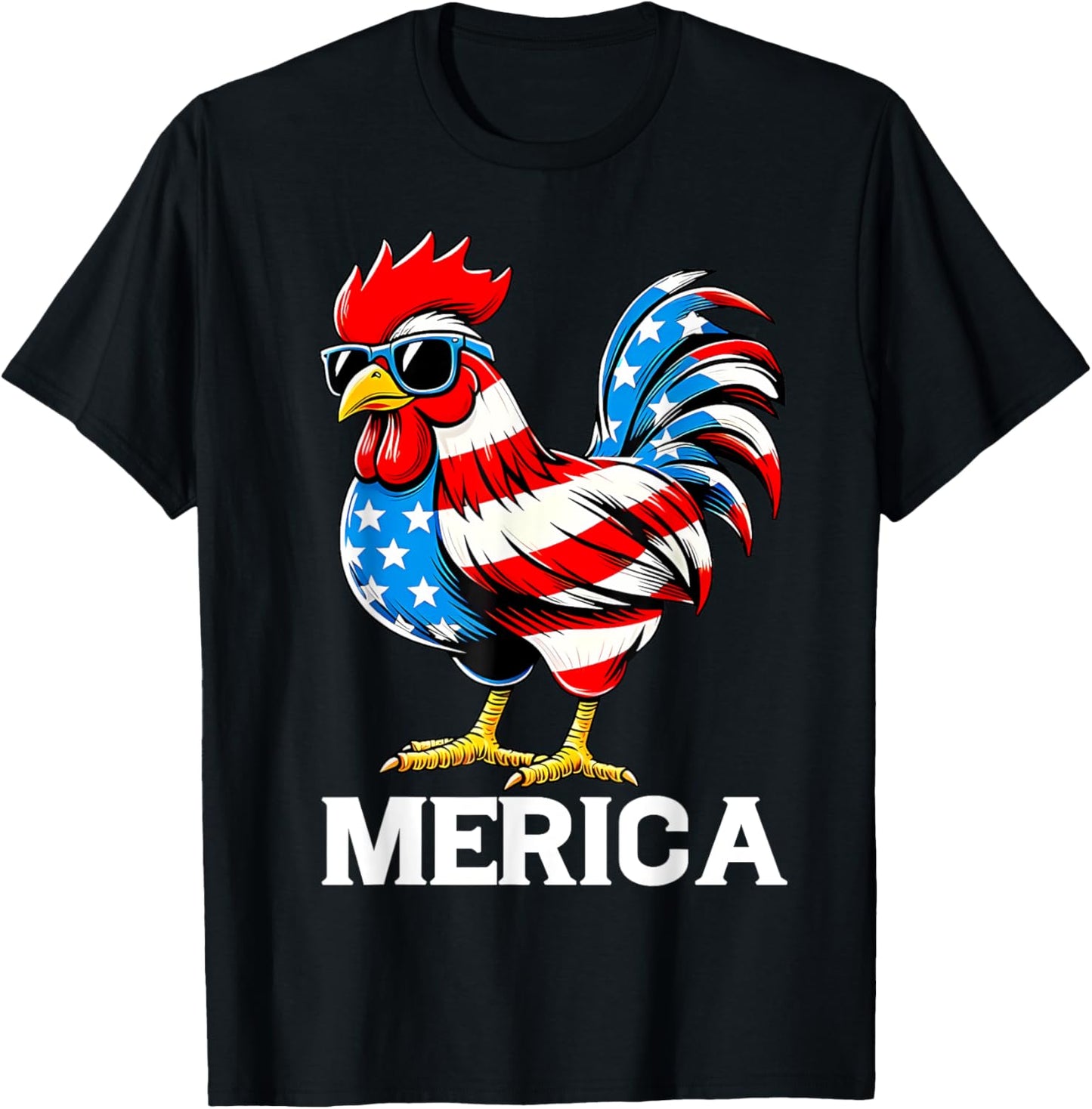 Merica Funny Patriotic Chicken USA Flag 4th of July American T-Shirt