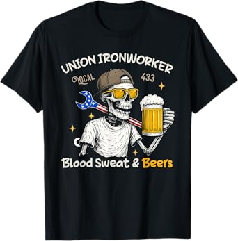Union Ironworker Local 433 Blood Sweat Beers Flag T-Shirt
