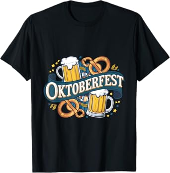 German Bavarian Oktoberfest Beer and Pretzel Party Art T-Shirt