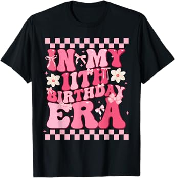 Groovy In My 11th Birthday Era Coquette Bow Birthday Girl T-Shirt