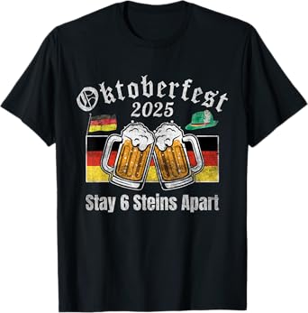 Oktoberfest 2025 6 Stein Apart Beer October Funny Drinking T-Shirt