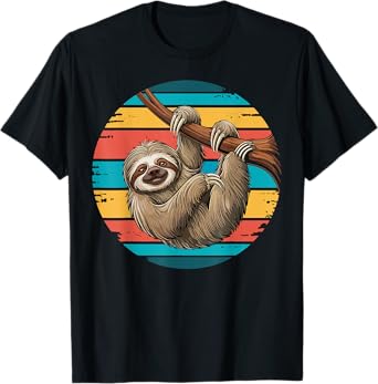 Retro Sloth Hanging Lazy Jungle Animal Gifts for Men Women T-Shirt