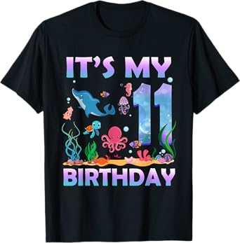 It's My 11th Birthday Sea Fish Ocean Animals 11 Years Old T-Shirt