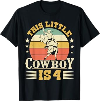 This Little Cowboy Is 4 Western Country Rodeo 4th Birthday T-Shirt