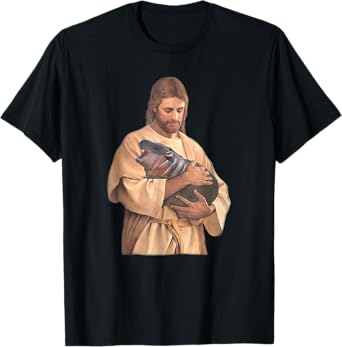 Jesus Loves Moo Deng Bouncy Pig Cute Baby Hippo Meme T-Shirt