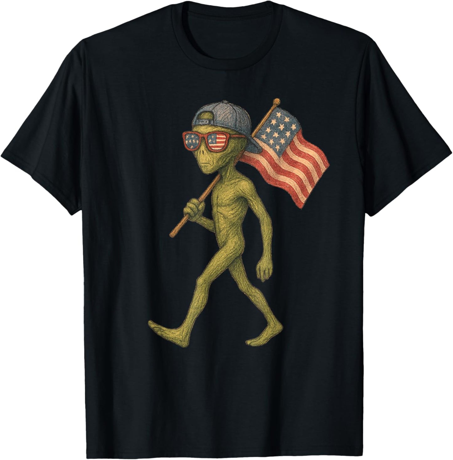 Vintage 4th Of July Alien Ufo Patriotic Funny 4th Of July T-shirt