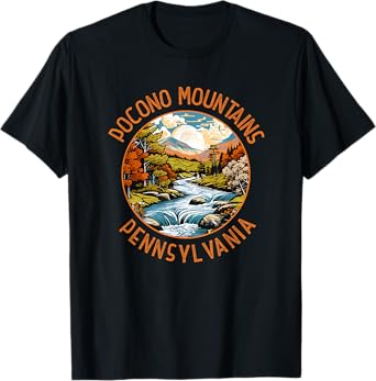Pocono Mountains Pennsylvania Sunset Retro Distressed Circle T-Shirt