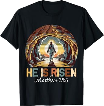 Easter Christian He Is Risen Jesus Empty Tomb Men Women Kids T-Shirt