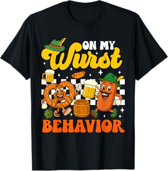 Groovy On My Wurst Behavior German Beer Oktoberfest Festival T-Shirt