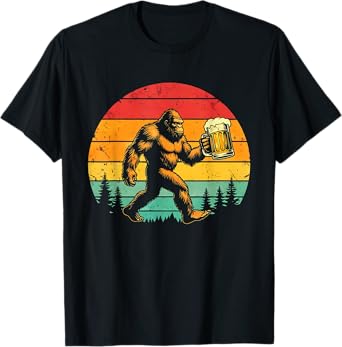 Funny Sasquatch Beer Lover Retro Sun T-Shirt