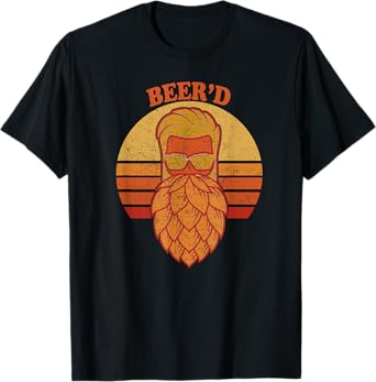 Beer d - Hops Beard - Beer Garden Retro Sunset T-Shirt
