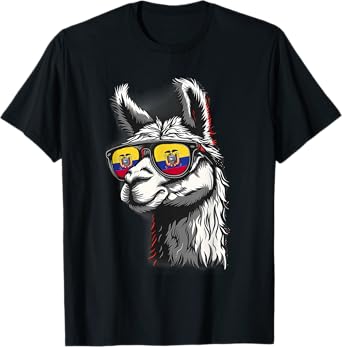 Ecuadorian Flag Ecuadorian Roots Ecuador Llama Sunglasses T-Shirt