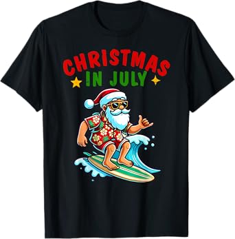 Christmas In July Shirt Boys Kids Santa Surfing Summer Xmas T-Shirt